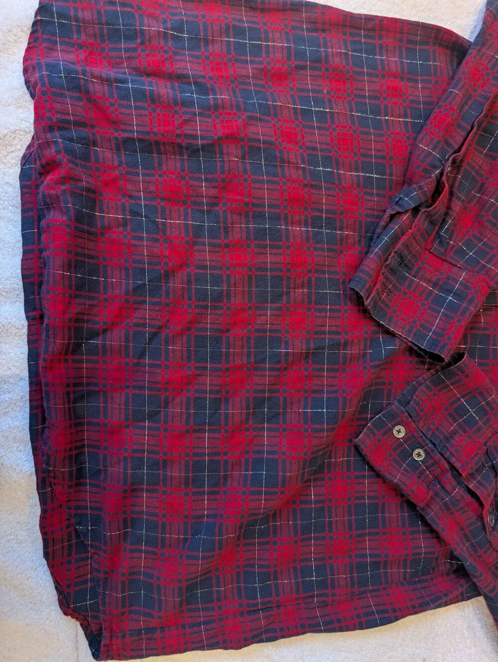J.Crew Red Metallic Plaid Tunic Shirt Dress Flannel Long Sleeve Medium